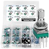 60 pcs Small 9mm onboard PCB Potentiometer Assortment 10 Values, B1K, B5K, B10K, B20K, B50K, B100K, B200K, B500K, B1M and A100K, Vertical Legs Terminal, 15mm axis, RV097 RK097 SMD