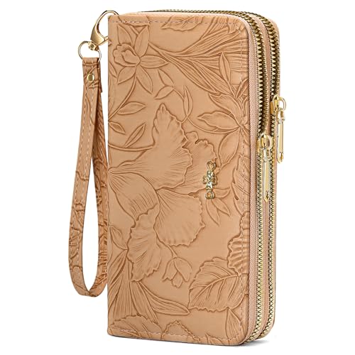 Image of RNIEGA Wallets for Women RFID Blocking Leather Women's Wallet Large Capacity Double Zip Wristlet Clutch | Credit Card Holder Ladies Phone Purse