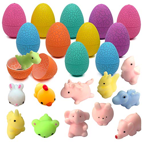 12 Pcs Filled Easter Eggs with 12 Pcs Mochi Squishies, Kawaii Squishy Toys for Easter Party Favors, Squishies Stress Relief Toys for Boys & Girls Age 6 7 8 9 10+, Basket Stuffers for Kids