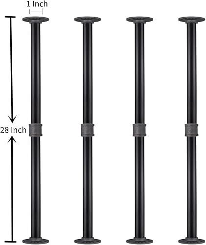 Miniatura 3 de MUZIK Juego de 4 patas de mesa de tubo industrial, patas de base de hierro para mesas auxiliares y mesas auxiliares, escritorios, mesitas de noche,