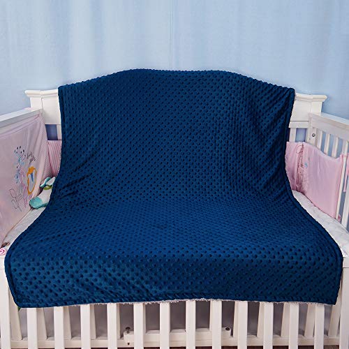 Image of BlueSnail Toddler Crib Minky Blanket with Plush Shepra Fleece (Navy+Light Gray, 40Wx 60L)