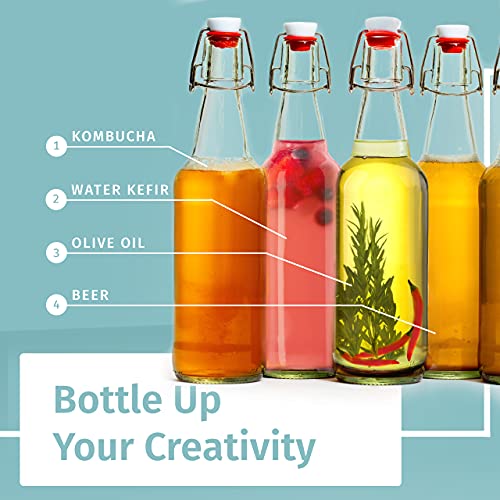 Otis Classic Glass Bottles with Caps - Set of 6 Clear Swing Top Glass Bottles w/Ceramic Lids for Storing Kombucha, Liquor, Syrup, Wine, Kefir & Beer - Bonus Marker & Labels Included, 16oz - Thumbnail 7