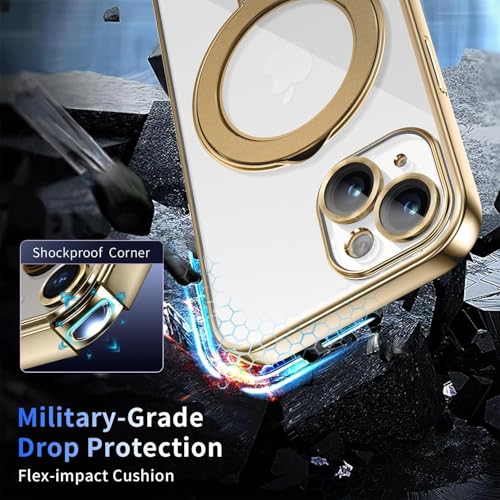 Image of Magnetic for iPhone 15 Plus Case with Invisible Stand[Compatible with MagSafe][Full Camera Lens Protector][Military Drop Protection] Shockproof Not Yellowing Clear Slim Soft for Women Men