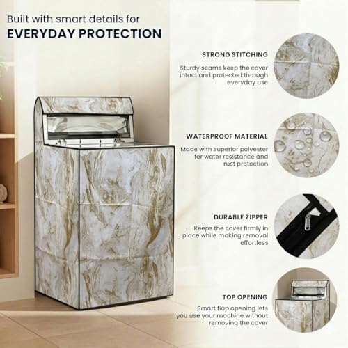 Image of Star Weaves Top Load Fully Automatic Washing Machine Cover for 6 kg, 6.5 kg, 7kg & 7.5 kg (Printed) | Waterproof & Dustproof Polyester Fabric with Zipper | Protection Cover | 59 x 59 x 86 cm