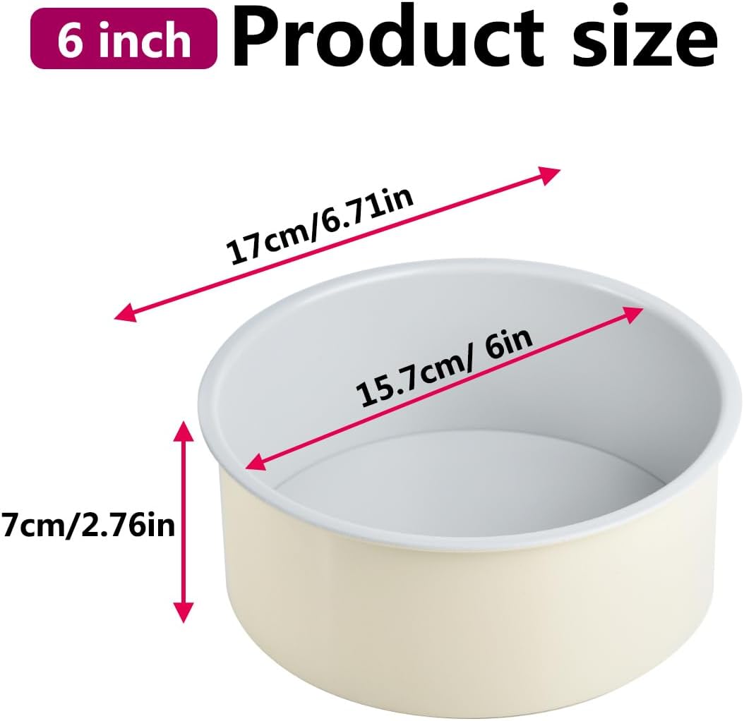 Guowall 6 inch Cake Pan with Removable Bottom Carbon Steel Round Shaped Cheesecake Tin Nonstick Chiffon Cake Mould for Baking - Cream Color - Image 5
