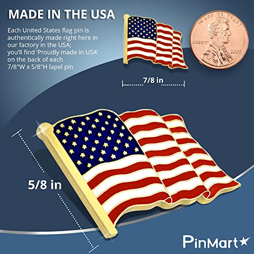Pinmart American Flag Lapel Pin – Made In The Usa - Nickel Plated Enamel Pin – Patriotic Rectangular United States Country Pin For Coats, Suit Jackets And Lanyards #TOP4