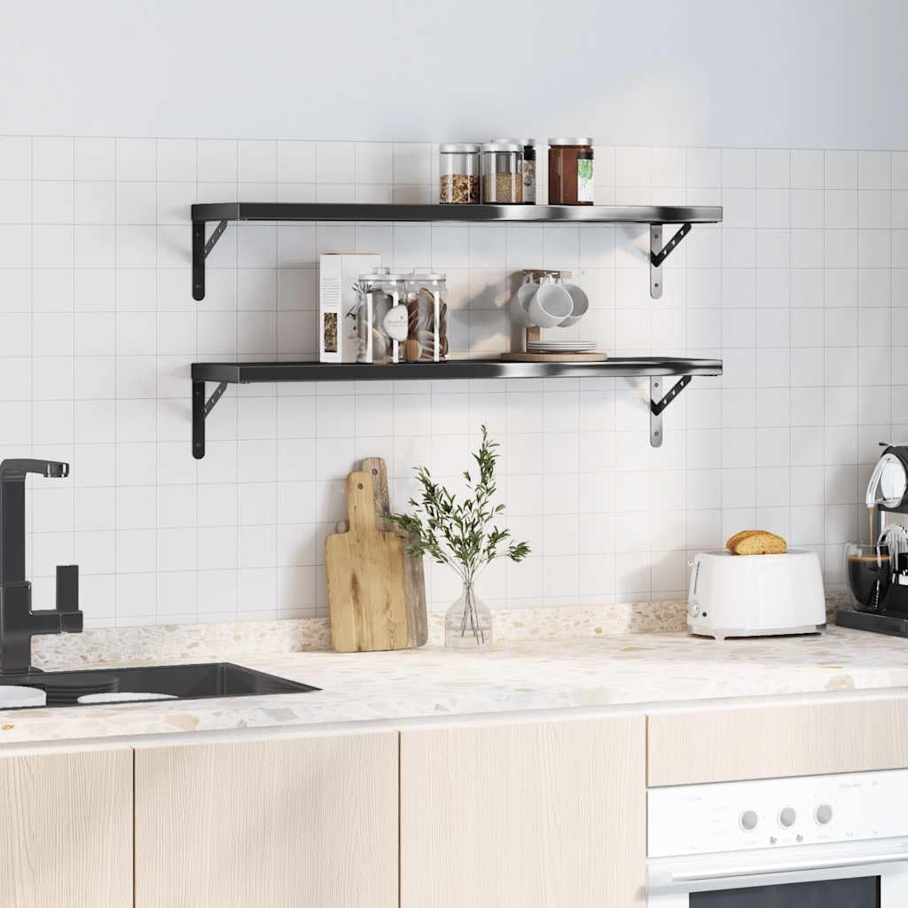 Generisch Wandregale 2 STK. 100x23,5 cm Schwarz Edelstahl,Möbel,Regalsysteme,Wandregale-3214513