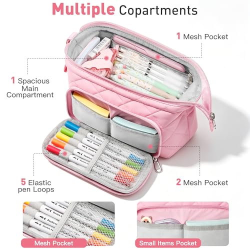 Image of Zannaki Soft Quilted Large Pencil Pouch Organizer with Wide Opening for Boys Girls Teens - Extra Big Capacity Pen Pencil Bag with Zipper, Portable Pencil Case Box for School, College, Cosmetic Gift