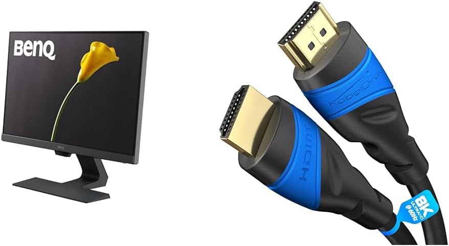 BenQ GW2280 22 Inch 1080p Eye Care LCD Monitor, Anti-Glare, Dual HDMI, B.I. Sensor for Home Office & HDMI Cable 8K / 4K โ 1m โ with A.I.S Shielding โ Designed in Germany