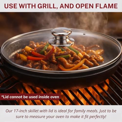 Image of Extra Large Pre-Seasoned 17 Inch Cast Iron Skillet With Lid, Double Handle