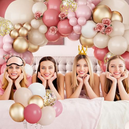 Image of Blush Pink Balloons Arch Kit, Dusty Retro Pink Sand White Nude Gold Metallic Balloons Garland Kit for Spring Party Boho Birthday Wedding Bridal Shower Party Decorations