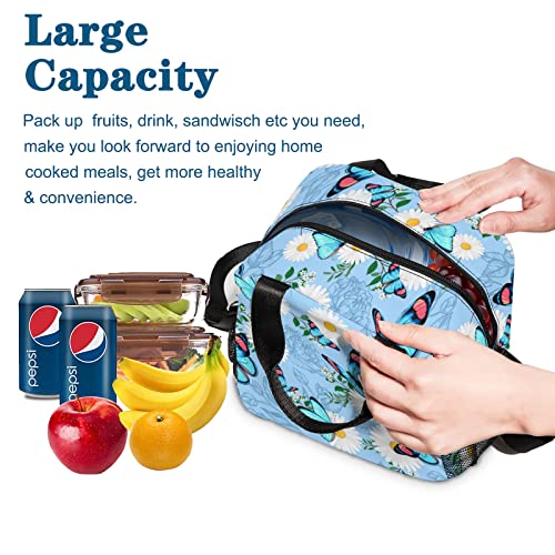Insulated Lunch Bags For Girls Women, Leakproof Durable Portable Lunch Box With Removable Adjustable Shoulder Strap, Large Cooler Tote Bag For Kids Adult Work Picnic Travel (Butterfly Lightskyblue) #TOP4