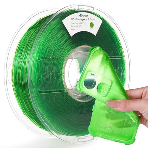 Image of AMOLEN 95A TPU 3D Printer Filament 1.75mm, High Hardness & Resilience TPU Transparent Green Filament, 1KG Flexible 3D Filament, Dimensional Accuracy + /- 0.02mm, Suitable for Most FDM 3D Printers