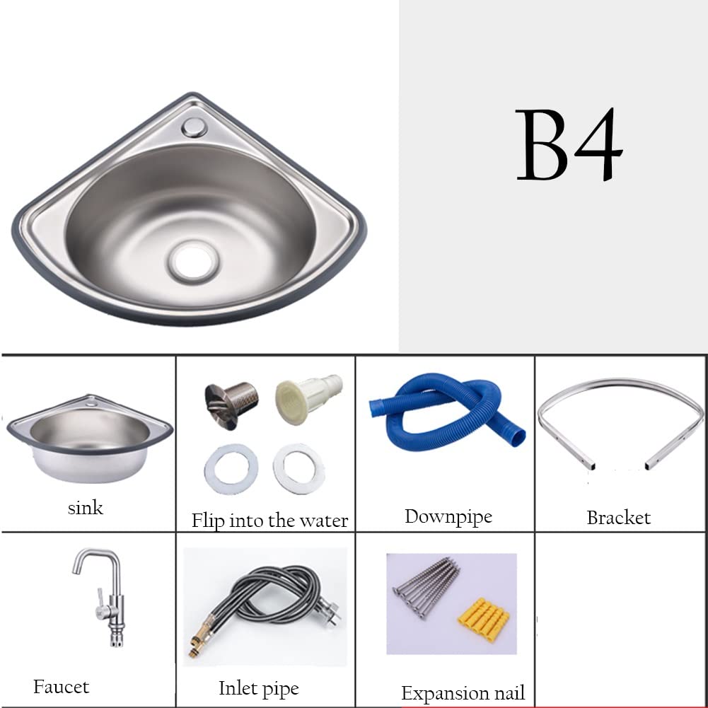 Lavabo esquinero de Pared de Acero Inoxidable, Mini Lavabo para baño, Fregadero pequeño para encimera, Ideal para cocinas, lavabos, Laboratorios y autocaravanas,Silver-Kit#B4