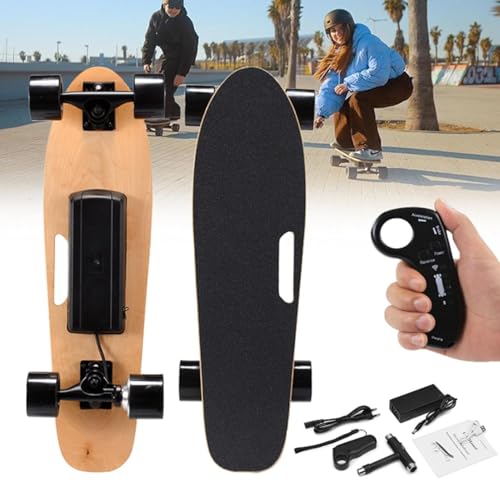 Hydravex Patineta eléctrica con Control Remoto, Longboard eléctrico de 350 W para niños y Adultos, Velocidad máxima de 21,9 km/h, Alcance de 12,8 km, 7 Capas de Arce, 4 velocidades Ajustables