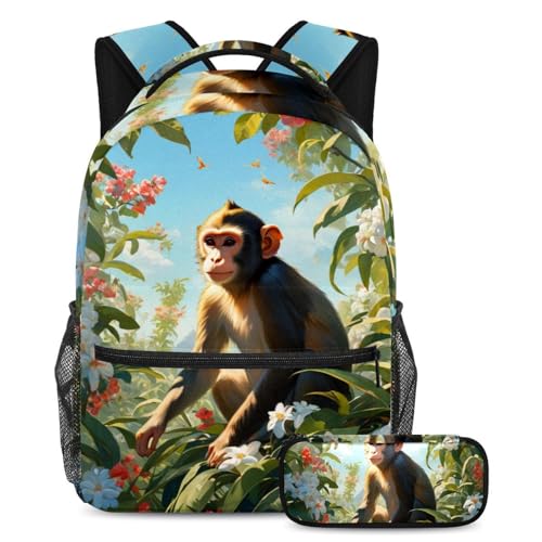 Sac à dos daypack singe et fleur idéal pour la rentrée et les sorties