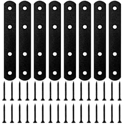 HOUYITOU 8PCS 5.00” x 0.75” Black Straight Flat Brace, Stainless Steel Sturdy Bracket, Metal Strap for Wood Furniture Chair with 32PCS Screws