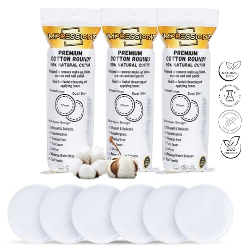 ImpressionZ Premium Cotton Rounds for Face (300 Count) – 100% Pure Natural Cotton Pads, Hypoallergenic, Lint-Free Makeup Remover, Toner & Cream Applicator for Sensitive Skin