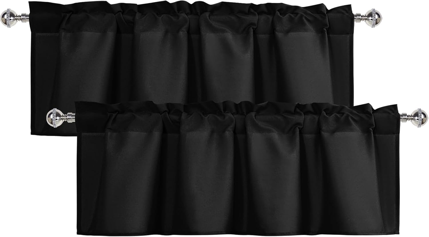 XWZO Kitchen Valances Curtains for Windows Living Room Bedroom Bathroom Toppers Farmhouse Style Rustic Dinning Room Thermal Insulated Rod Pocket, W42 x L12 Inch Length, Black, 2 Pieces