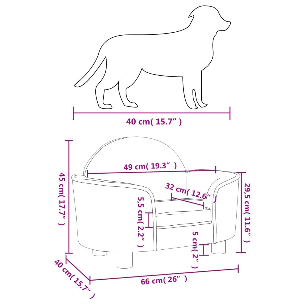 vidaXL Cama para Perros de Terciopelo Crema 66x40x45 cm, sofá para Perros, Cama para Cachorros, Asiento para Perros, sofá para Mascota