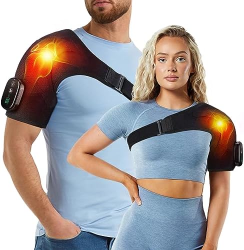 Heated Shoulder Wrap with Massage, Shoulder Heating Pad for Rotator Cuff Frozen Shoulder, Cordless Shoulder Heating Pads Shoulder Massager with Heat