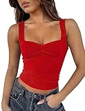 Cioatin Women Y2K Cute Sweetheart Neck Going Out Crop Tops Sleeveless Bustier Skinny Fit Summer Crop Tank Cami Trendy Red