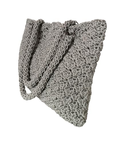 Bolsa Feminina Ombro Crochê Fio Náutico Tote Bag (CINZA)