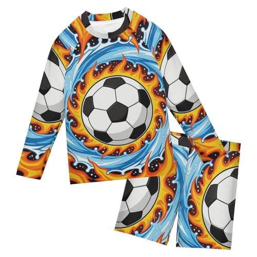 Bañador de fútbol de 2 piezas para niños de 3 a 10 años con protección UV manga larga