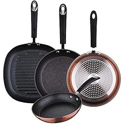 Comprar Sartenes San Ignacio San Ignacio SIP-Ø20/24/28 + Grill Set de Sartenes, Mango Revestido con Silicona Atérmica, Aluminio Forjado, Cobre, 28 cm