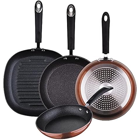 San Ignacio SIP Ø 20/24/28 + Grillrost 28 cm, geschmiedetes Aluminium Pfannen-Set, Griff mit medizinischem Silikon beschichtet Cover