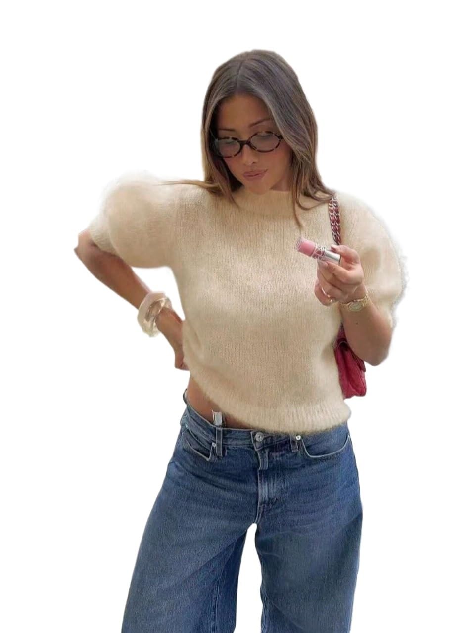 Womens Pullover Sweater Womens Spring and Autumn Round Neck Sleeve Head