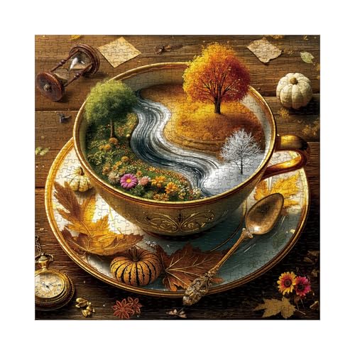 Seasons of Cup Puzzles for Adults 1000 Pieces Nature, Beautiful Landscape Plant Flower Garden Art Jigsaw Puzzles, Fall Tree Challenging Puzzle miniatura 2