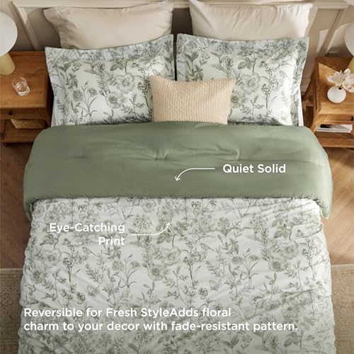 Image of Bedsure Comforter Set Queen Size - Cute Floral Bedding Comforter Set, 3 Pieces, 1 Soft Reversible Desert Sage Sketch Flowers Comforter and 2 Pillow Shams