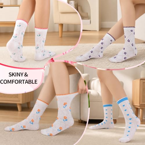 Image of Jspupifip Women Floral Ruffle Socks Frilly Casual Ankle Socks Size 5-7