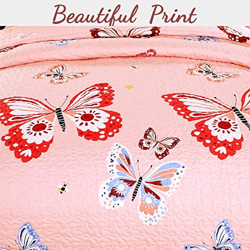 Cozy Line Home Fashions Pink Microfiber Reversible Girls Coverlet Bedspread Quilt Set, Bedspread, Coverlet (Butterflies, Twin - 2 Pieces) by Cozy Line Home Fashions - Image 4