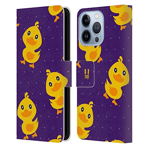 Funda tipo libro iPhone 13 Pro de cuero para organizar tus tarjetas con diseño pato de kawaii