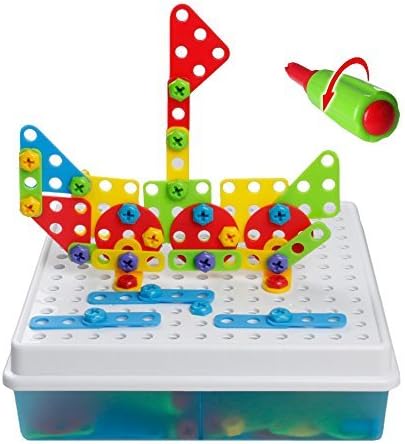 Mosaic Puzzle Construction Toys 3D Creative Building Bricks Blocks Assembly Set with Storage Box Screw Nuts Tools Construction Toys for Boys Girls age 3 4 5