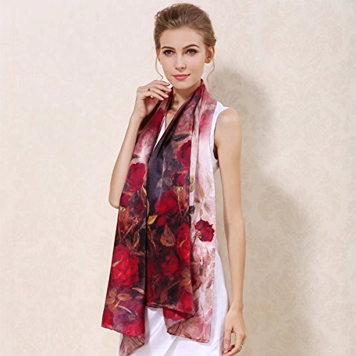 Windamazingstory Women's 100% Charmeuse Mulberry Silk Long Scarf For Gift Hair Ladies Shawls Floral And Butterfly Scarves, Orange, Large #TOP1