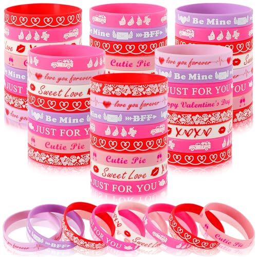 Image of JUNEBRUSHS 64Pcs Valentine's Day Party Favors Silicone Bracelets