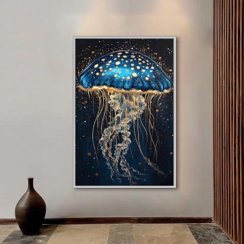 Cuadro de medusas azules para decorar un salón moderno 2