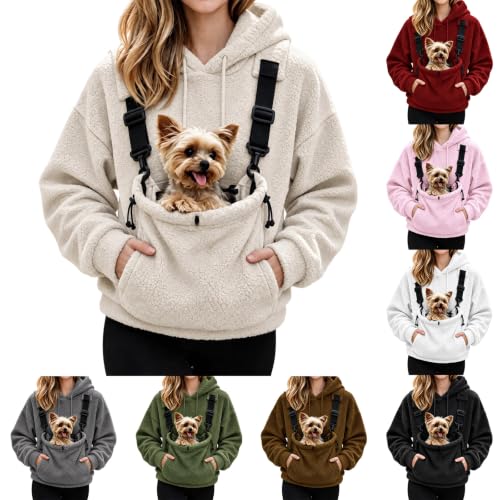 Pet Pouch Hoodie Women Fuzzy Carrier Kangaroo Front Pouch Sweatshirt - image 1
