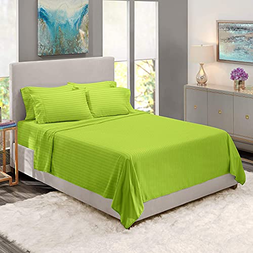 Image of Sofrito Bed Sheet Glace Cotton Striped - 300 TC - Super King (108 inchx108 inch) - with 2 Pillow Cover | Ideal for Hospitals, Clinics, Hostels, PGs, Hotels & Guest Houses | Parrot Green