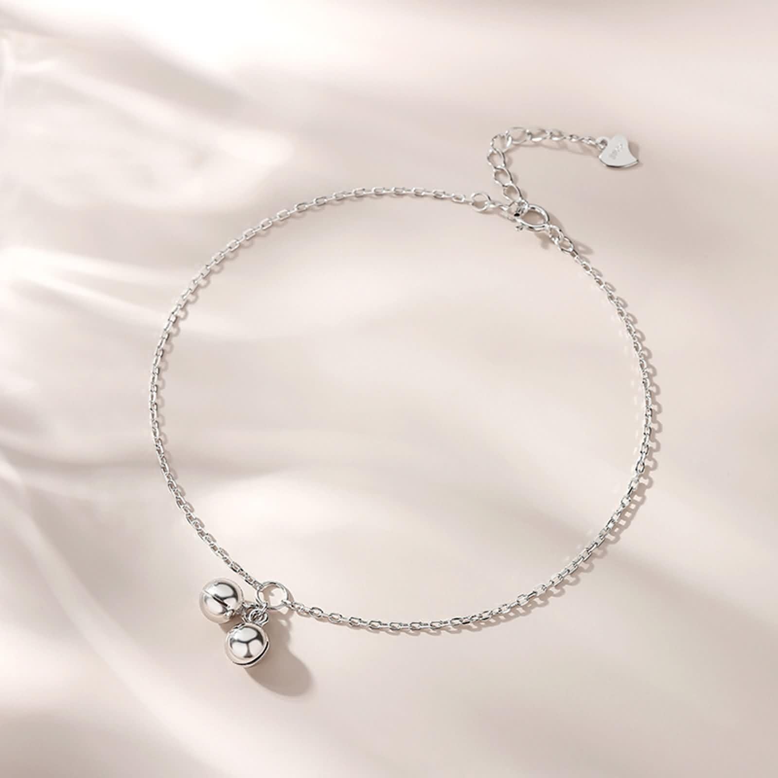 Cavigliera in oro bianco 9 carati 375, 23 cm, con campane in oro 9 K, per donna, estate, spiaggia, piede per mamma e ragazza