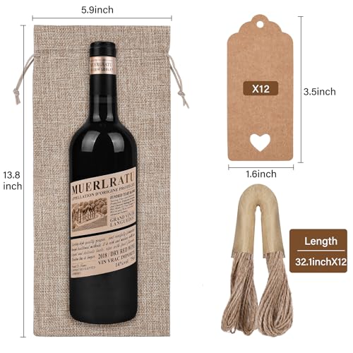 Image of Sailup Burlap Wine Bags 12 Pcs Wine Bottle Gift Bags With Drawstrings Tags & Ropes, Reusable Gift Bag for Weddings, Holiday Party Birthdays, Christmas, Travel, Blind Tastings, Home Storage 750ml