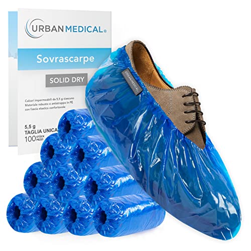 Urban Medical 100X Copriscarpe Impermeabili Monouso/Riutilizzabili 5,5 G Ciascuno - Solid Dry - Sovrascarpe Antistrappo E Resistenti All'abrasione Per Uso Interno Ed Esterno - Onesize