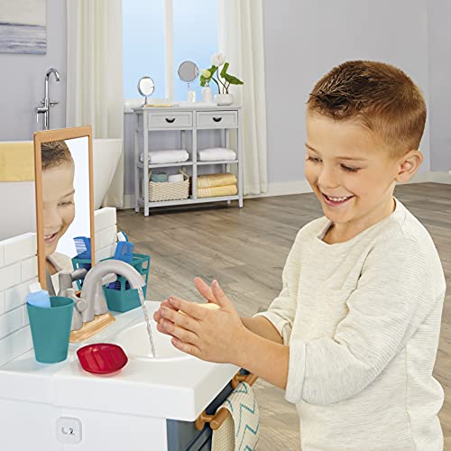 Little Tikes First Bathroom Sink with Real Working Faucet Pretend Play for Kids, 12 Bathroom Accessories, Interactive Unique Toy Multi-Color, Ages 2+ Grey by Little Tikes - Image 2