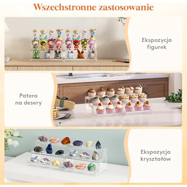 Lifewit 3-ярусная прозрачная подставка для выкладки товаров, 22,8 см. Пластиковые подставки для выкладки товаров, пластиковые органайзеры для фигурок/кексов/парфюмерии, настольная подставка для выкладки декоративных предметов, 1 упаковка