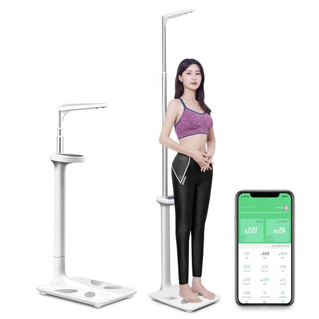 Bilancia Professionale per Medici, capacità 440 libbre, analizzatore di Altezza e Grasso corporeo a ultrasuoni con Controllo App, Display LCD elettronico e Bilancia, Adatta per Palestra