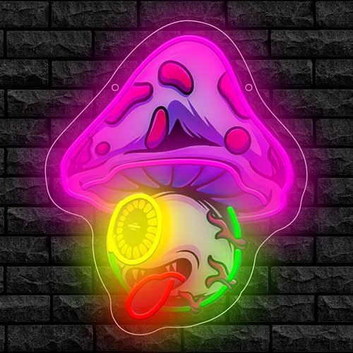 Image of Mushroom Eye Neon Sign For Wall Decor, Colorful UV Printed Neon Light with Retro Design, LED Artwork for Bar, Bedroom, Game Room, Party Decoration Holiday Birthday Gifts