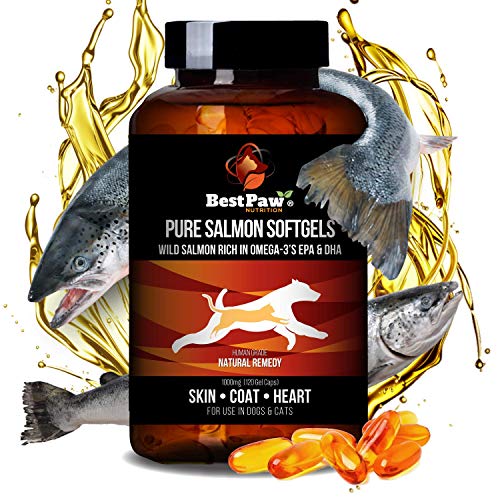Best Paw Nutrition - Pure Salmon Soft Gels for Dogs & Cats - Omega 3 Capsules Supplement - Skin & Coat, Eyes, Heart Health - Immune Support Vitamins Pets Love - 1000mg Best Paw Nutrition - Pure Salmon Soft Gels for Dogs & Cats - Omega 3 Capsules Supplement - Skin & Coat, Eyes, Heart Health - Immune Support Vitamins Pets Love - 1000mg